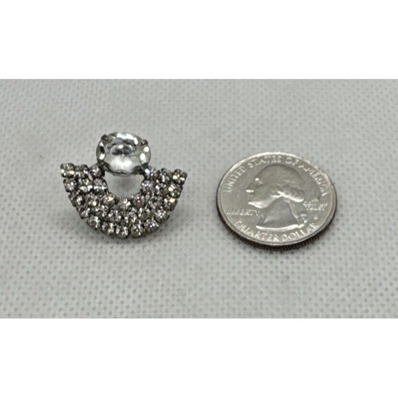 Vintage Rhinestone Silver Tone Semi Circle Stud Dangle Pierced‎ Earrings Retro - Picture 5 of 7
